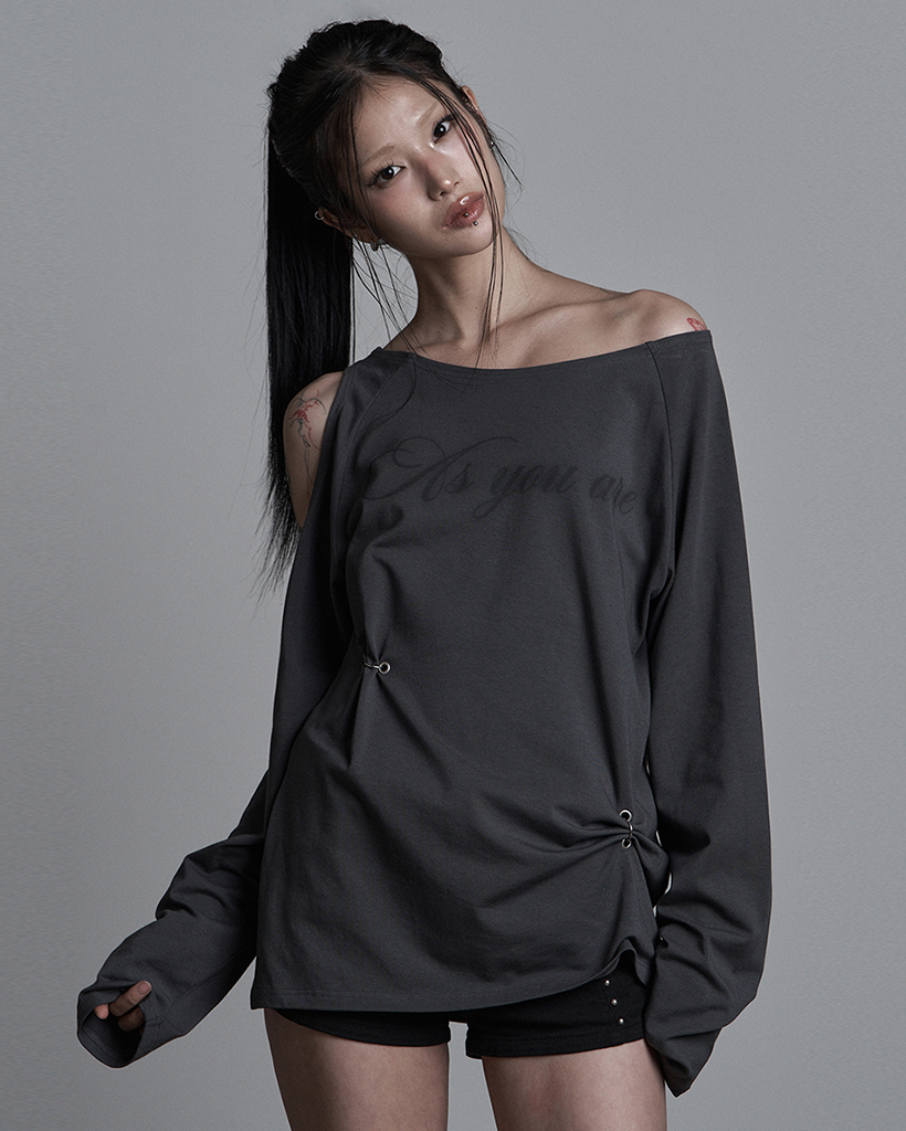 CUT-OUT PIERCING LONG SLEEVE CHARCOAL