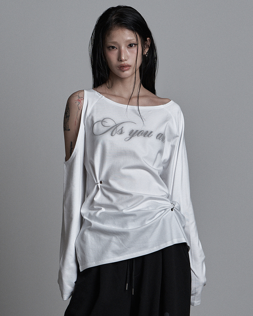 CUT-OUT PIERCING LONG SLEEVE WHITE