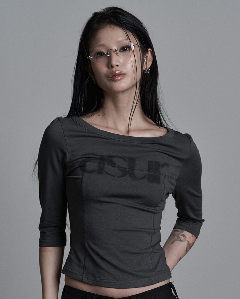 SEWING BOAT NECK SLEEVE CHARCOAL