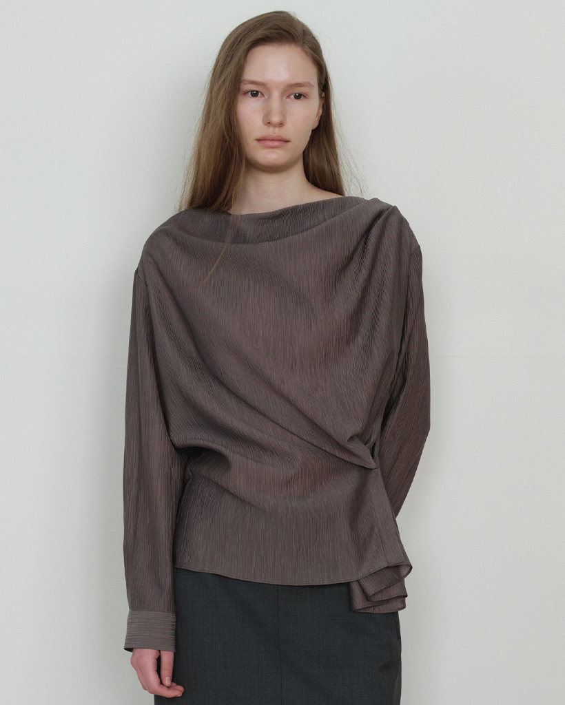 Boatneck Wrap Blouse_Charcoal