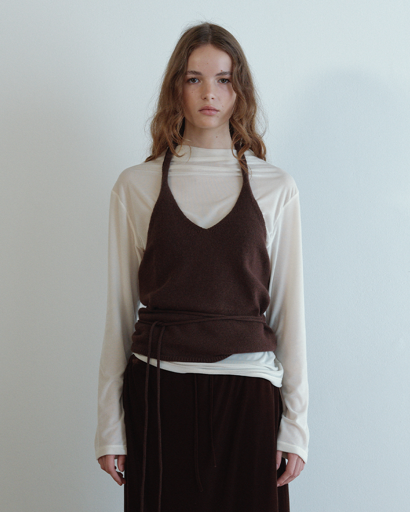 [11th] Raccoon Halter Knit Top_Brown