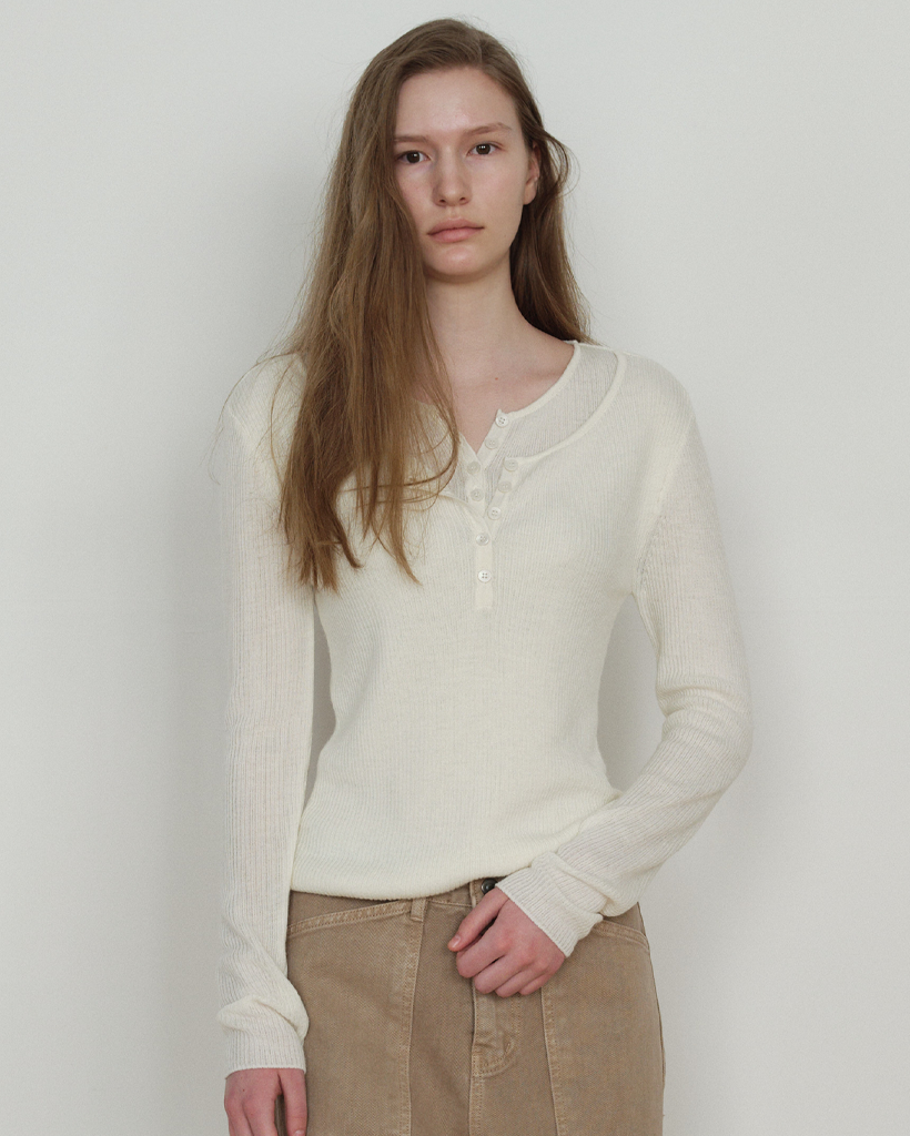 Layered Henley Neck Knit_Ivory
