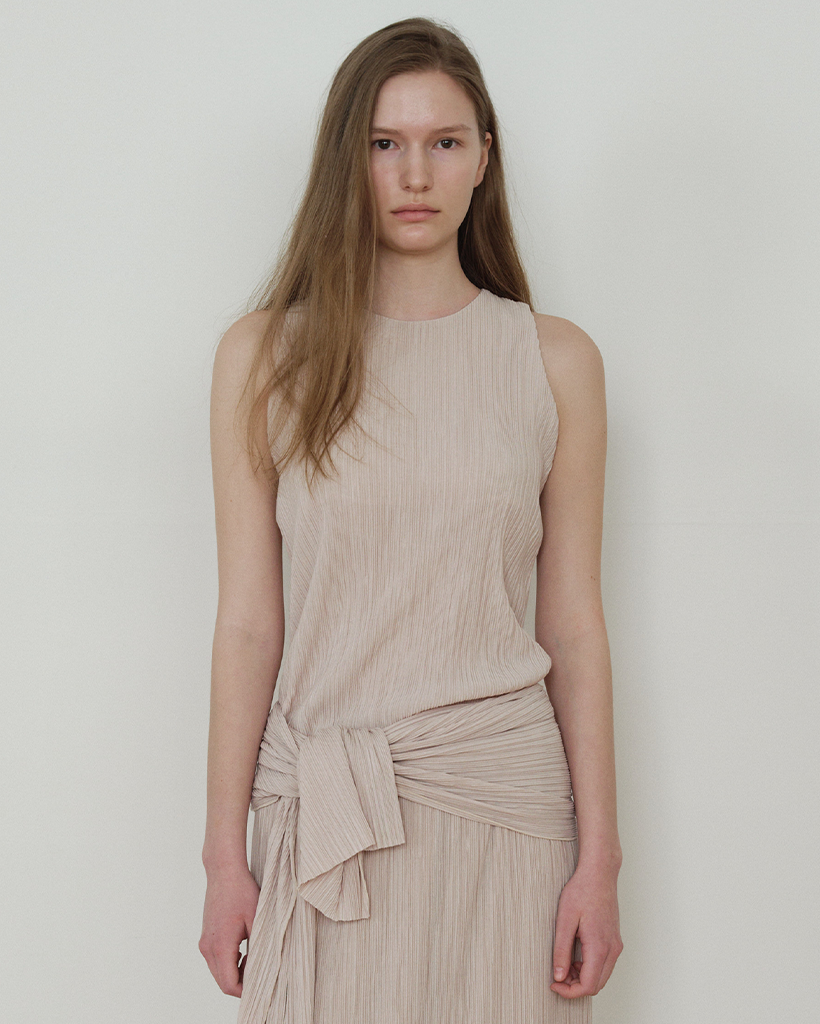 Pleats Top & Scarf Set_Peach