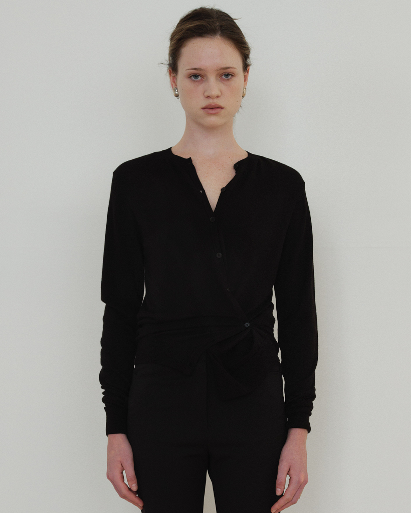 Silk Blend Two-Way Knit Cardigan_Black