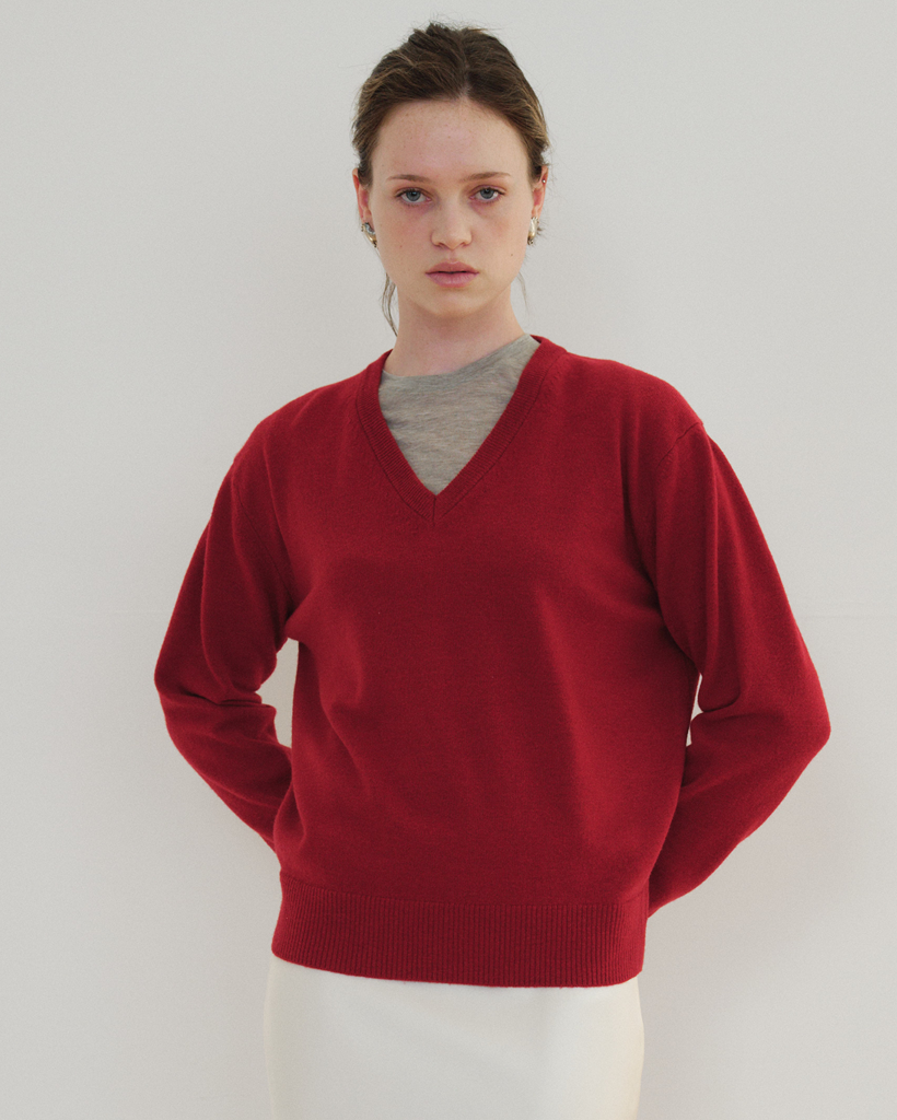 Serene V-neck Knit_Red