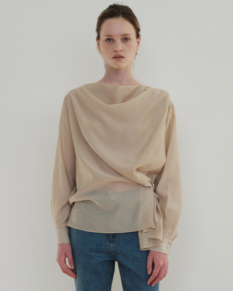 Boatneck Wrap Blouse_Beige