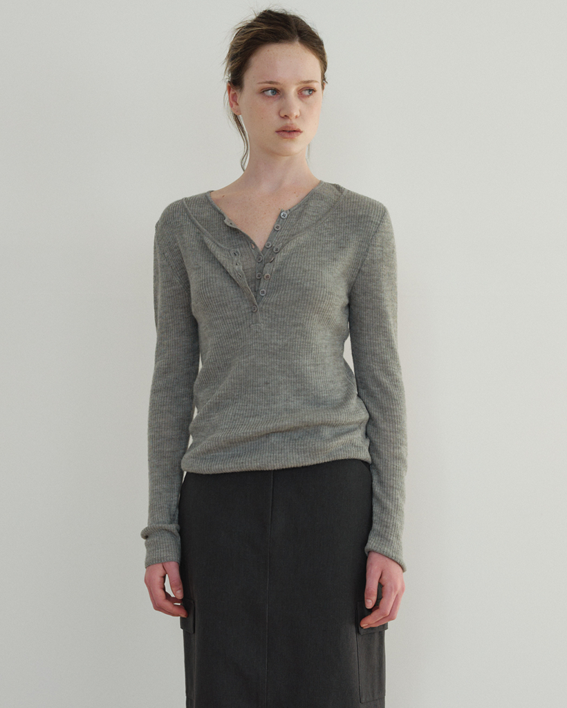 Layered Henley Neck Knit_Gray