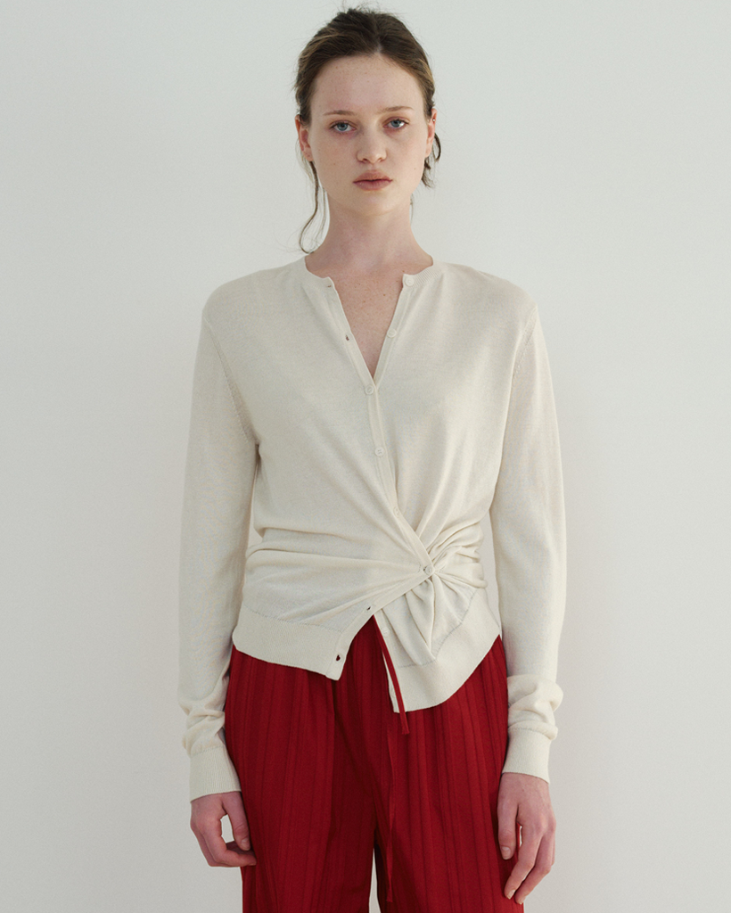 Silk Blend Two-Way Knit Cardigan_Cream