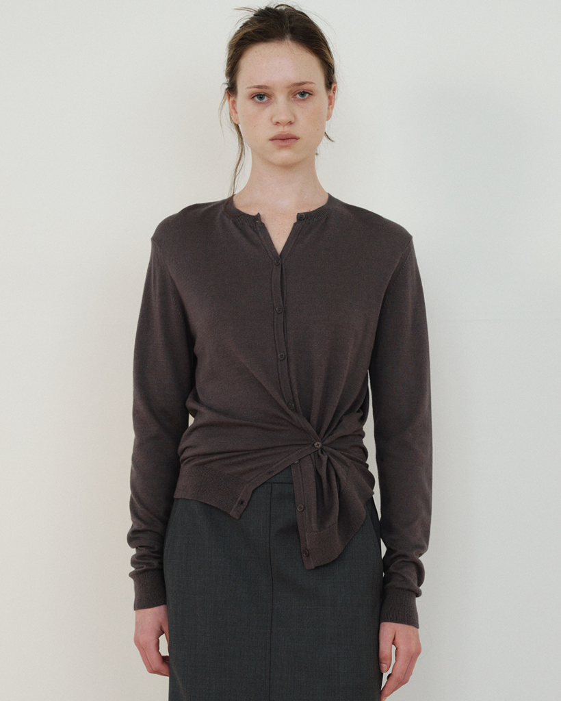 Silk Blend Two-Way Knit Cardigan_Charcoal