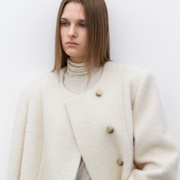 (JK-3052)HAIRY WOOL ROUND NECK JACKET