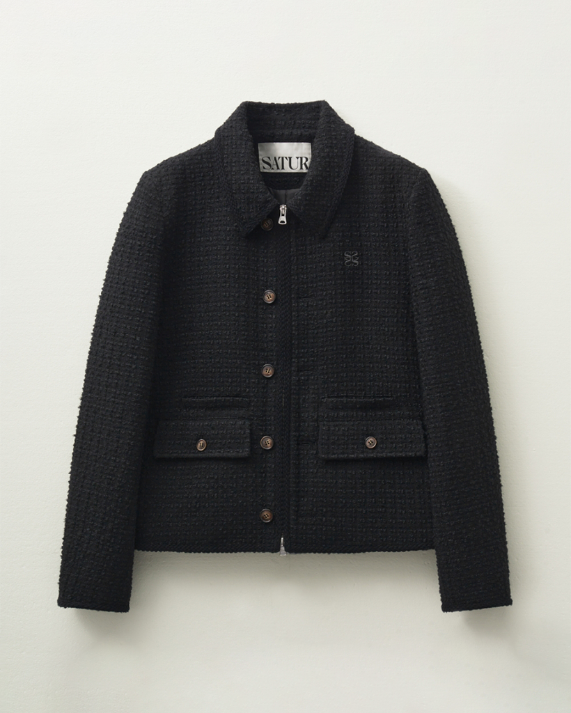 ☆送料・関税込☆SATUR★Aachen Wool Blend Collar Tweed Jacket Aachen Wool Blend Collar Tweed Jacket - Resort Black