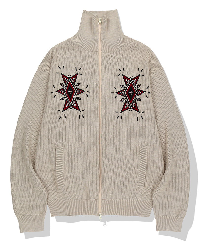 Angel Argyle Knit Track Jacket - Beige