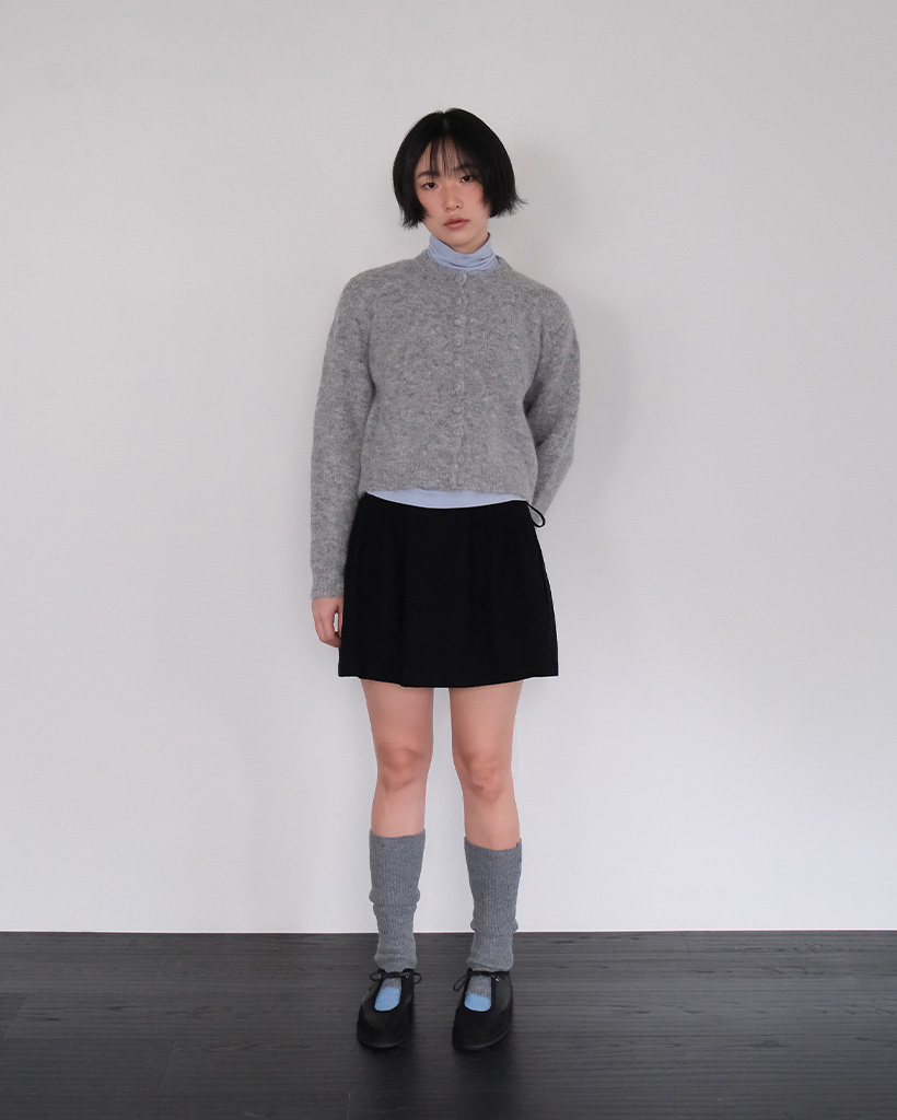 moui Alpaca slit ribbon knit cardigan (GREY)
