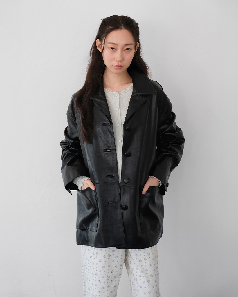 moui Single leather jacket (BLACK)