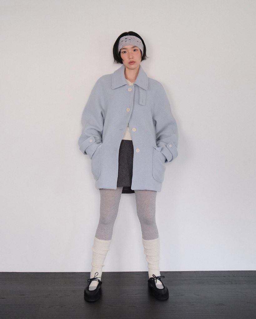 moui Classic Wool half coat (L/BLUE)