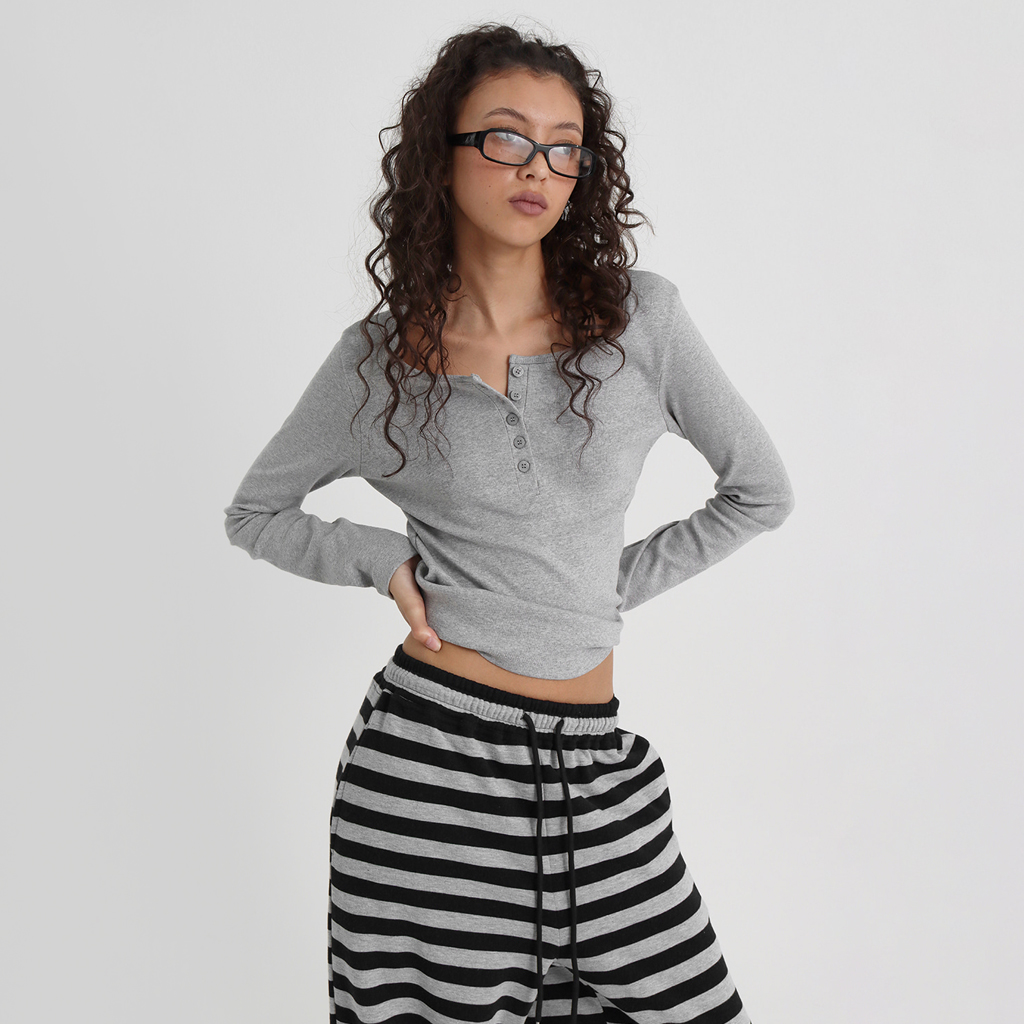 [B-BASIC]ライトスタンダードヘンリーネック長袖Ｔシャツ(2SIZE)