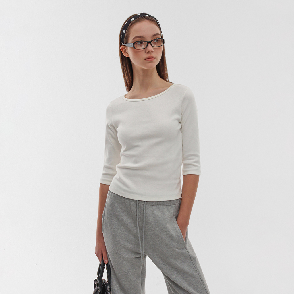 [B-BASIC] スタンダードボートネック7分丈T シャツ (2SIZE)