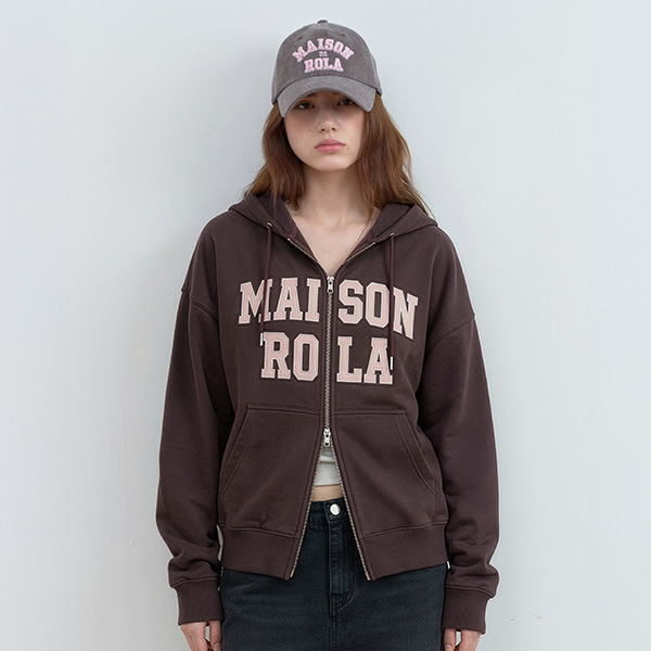 PATCHWORK CAMPUS HOOD ZIP-UP BROWN