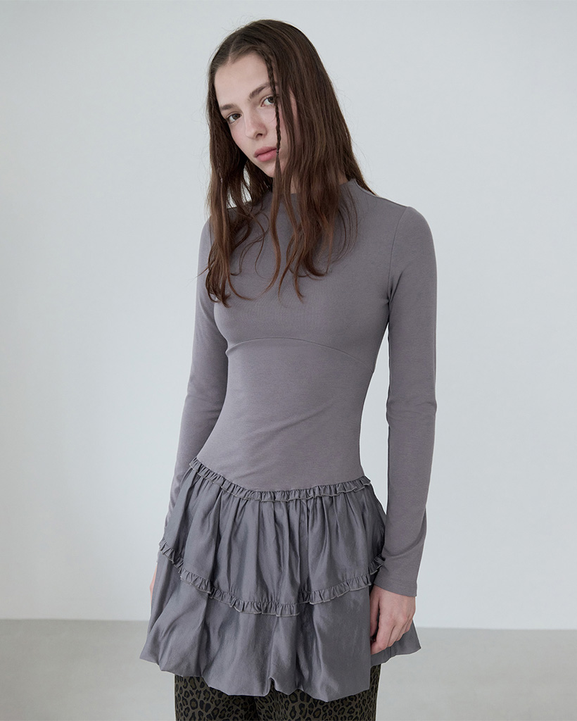 BALLOON JERSEY DRESS GRAY