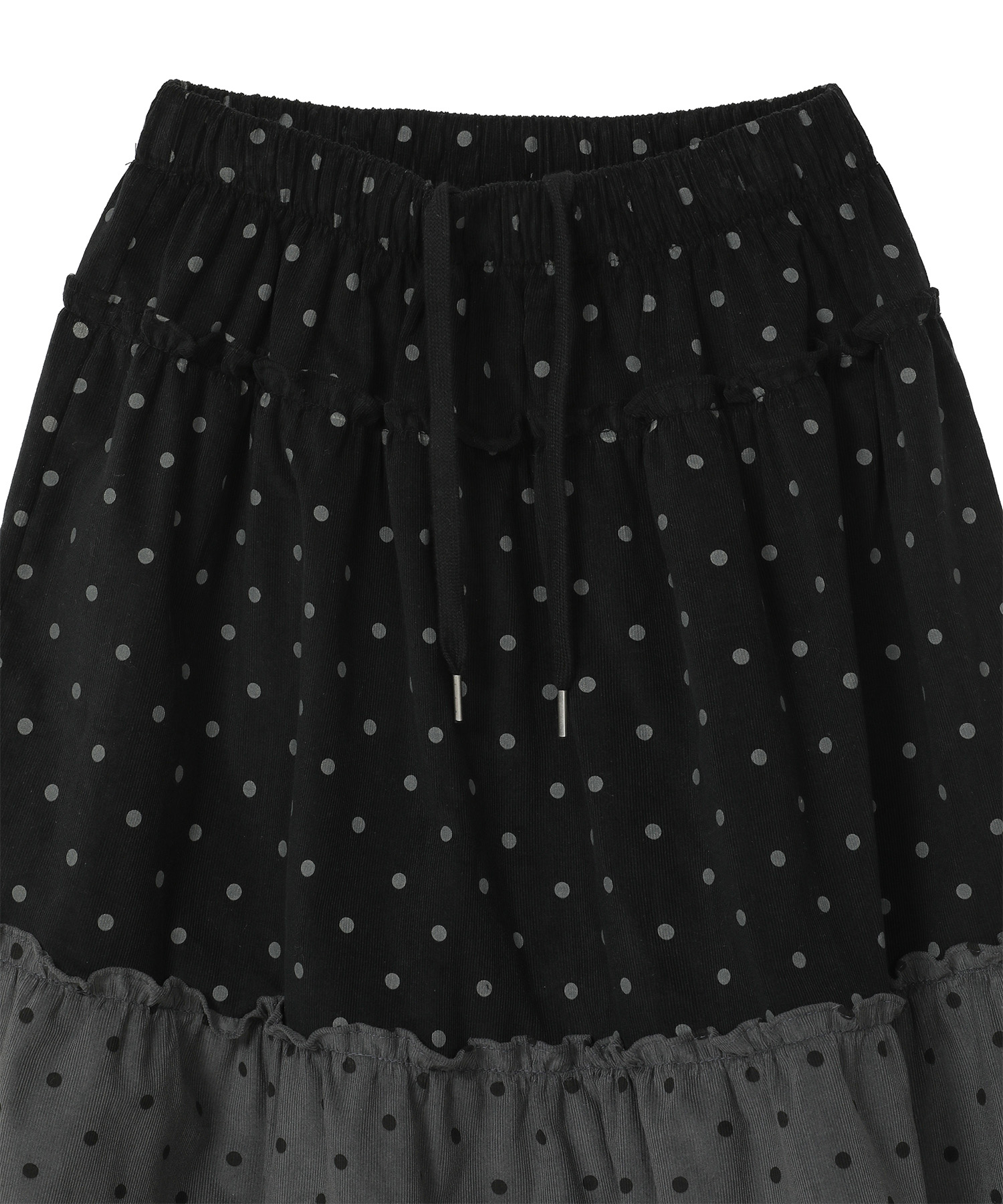 【vintage】ドット×花柄フリルブラックスカート ロング 古着 1970～1980年代ヴィンテージ ＊ フラワードット柄スカート