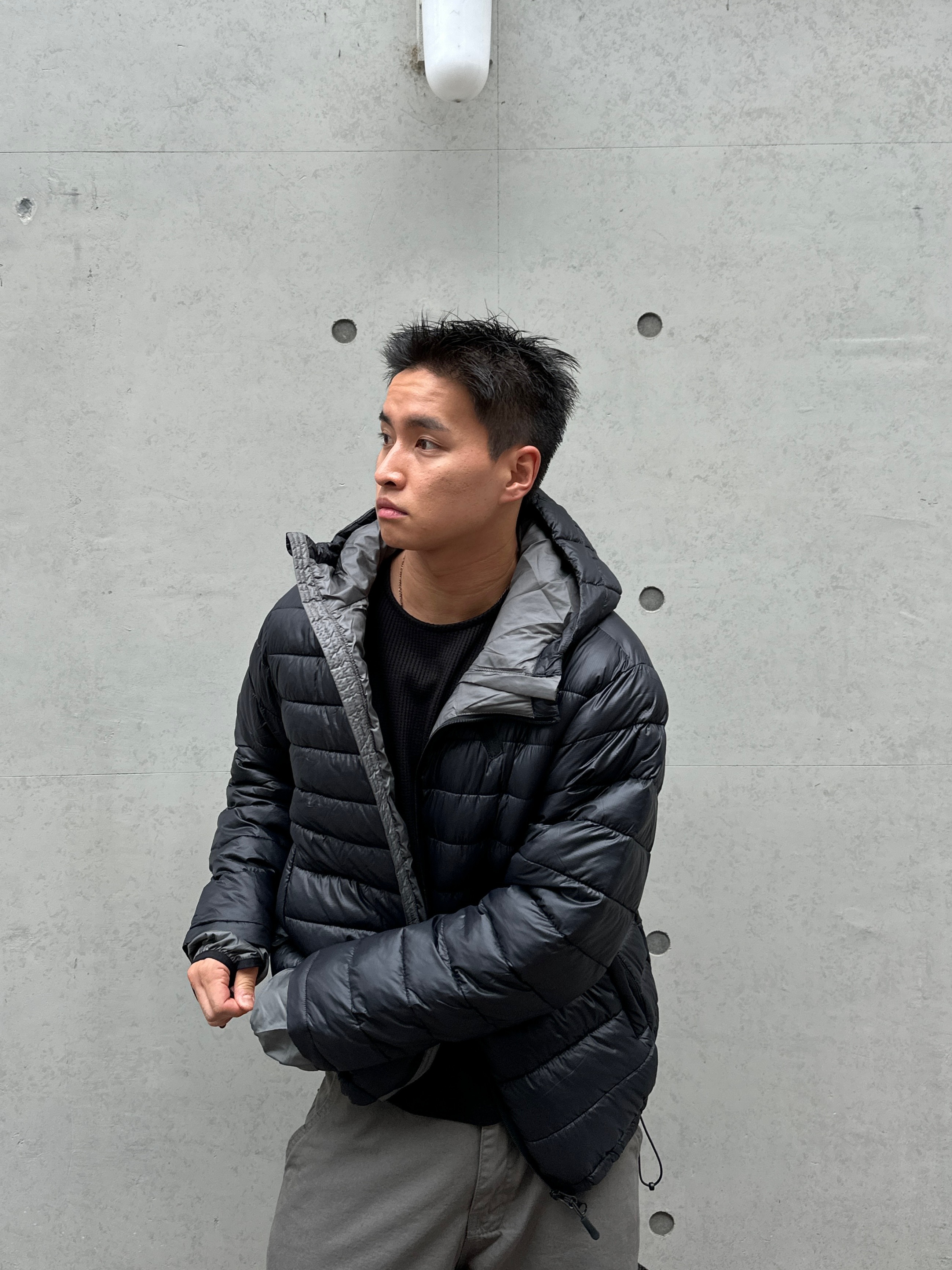 ブラックキルティングダウンジャケット ダウンのような暖かさ キルティングジャケット メンズ アウター