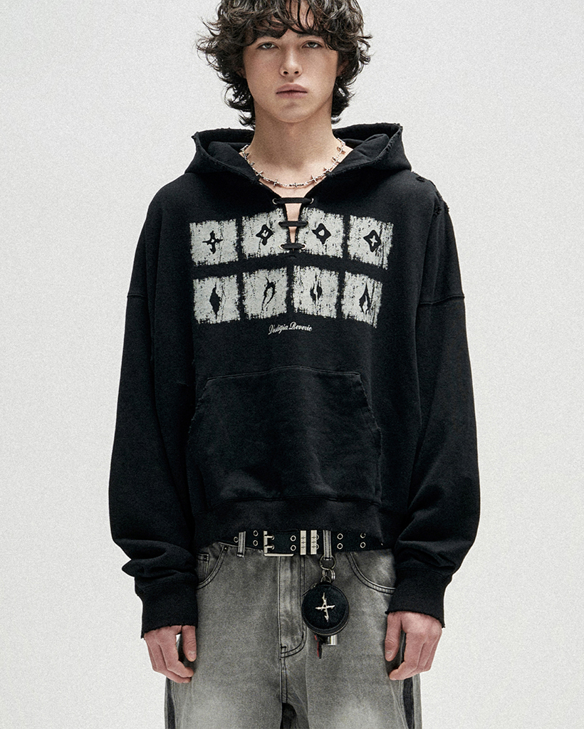 Dying Ember Slit Pullover Hood - Black