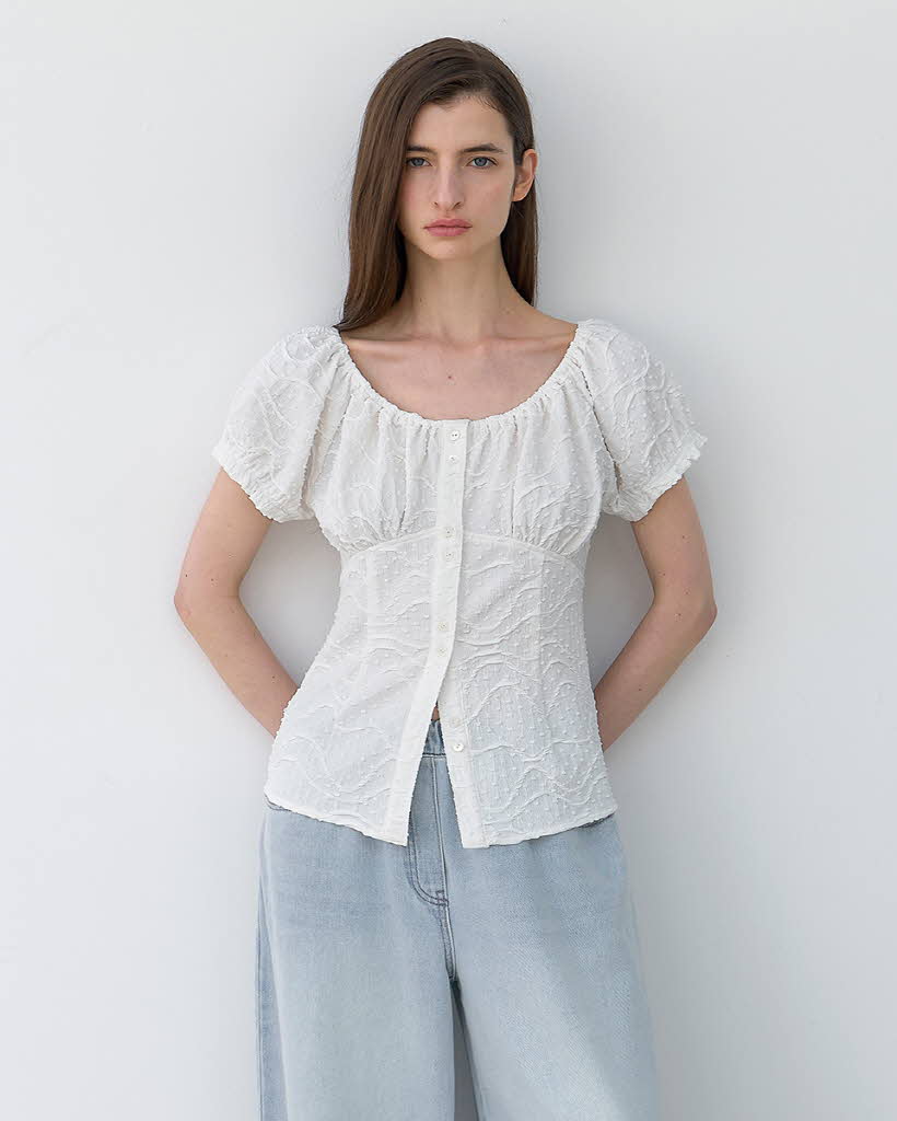 (BL-4322)BLOOMING SHIRRING BLOUSE