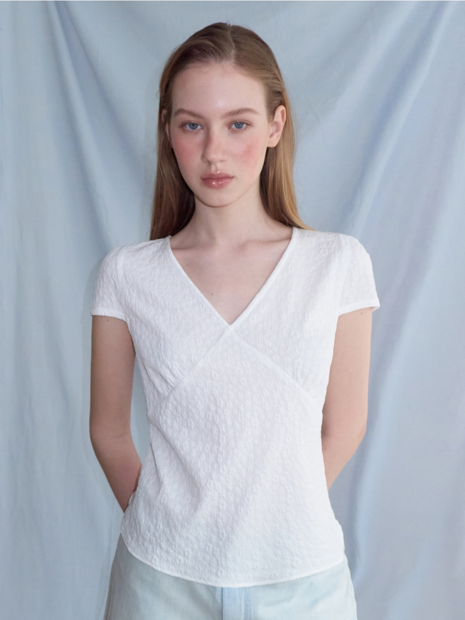Jacquard Strap Blouse, White