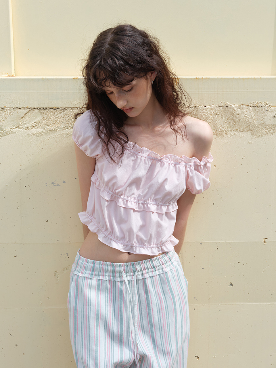 Banding Shirring Blouse, Light Pink