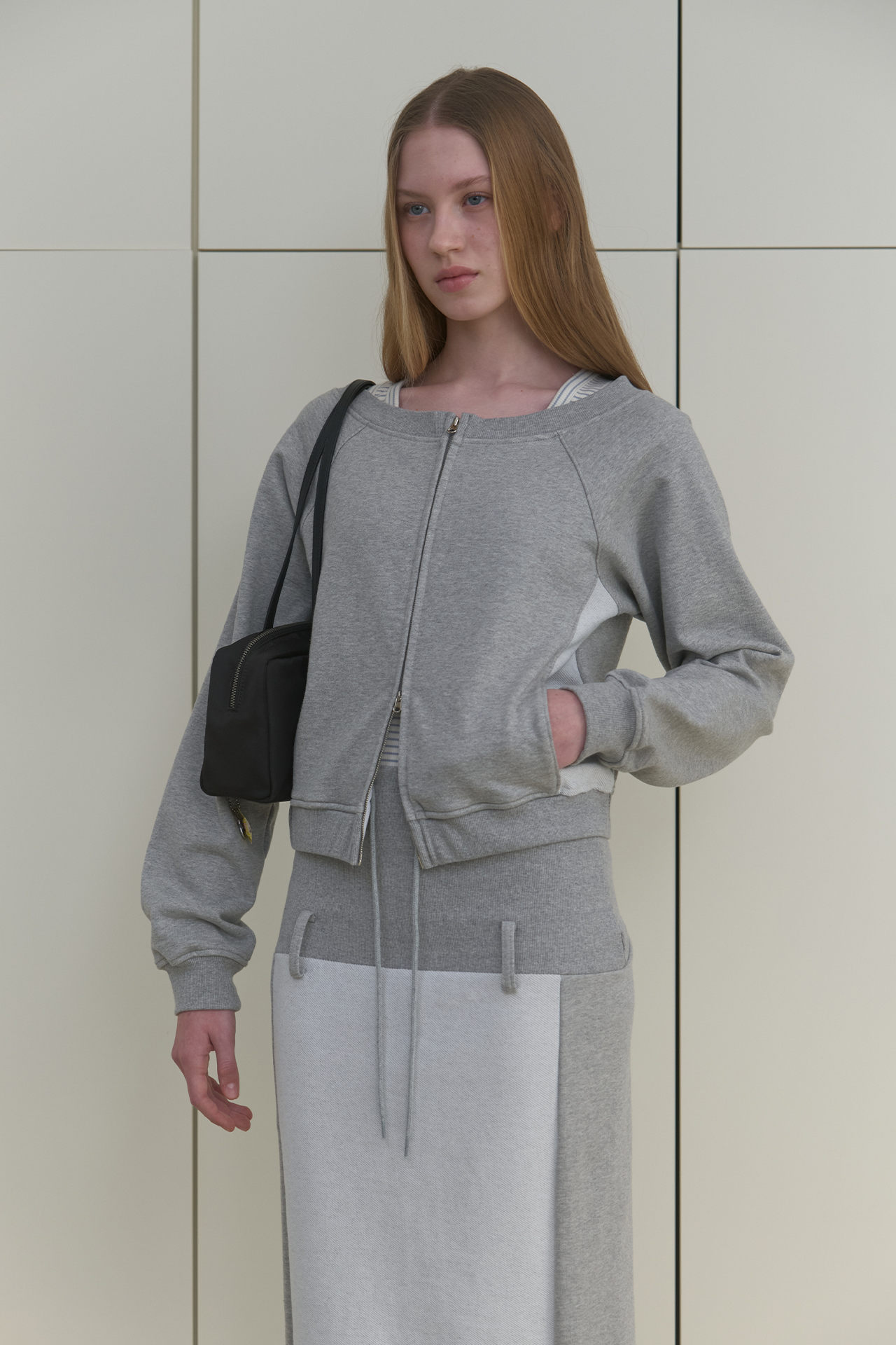 BOAT NECK ZIP-UP_MELANGE