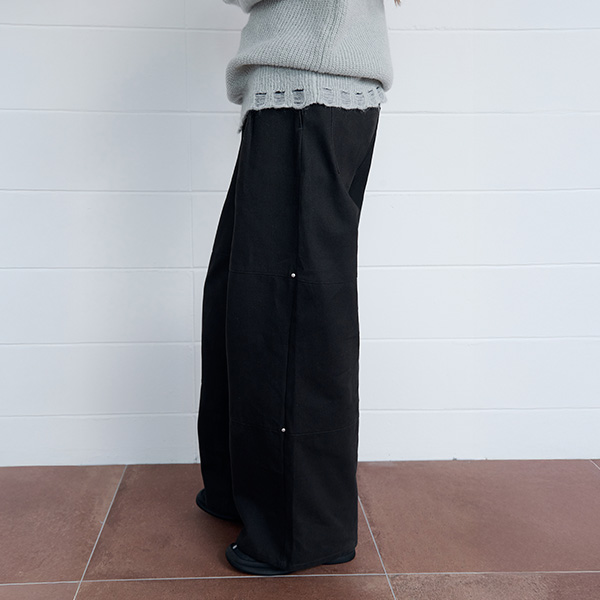 RIVET PINTUCK WIDE PANTS CHARCOAL