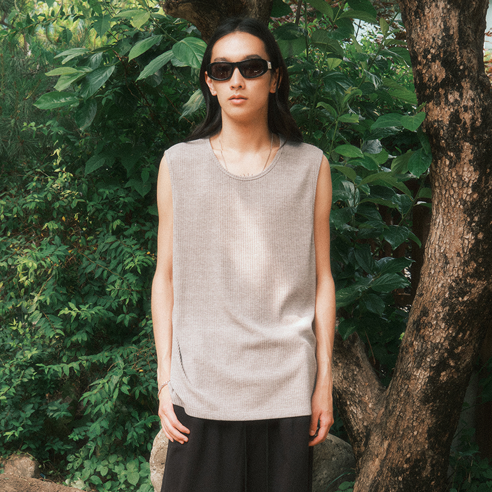 [BU25STS09-GY] Loose Fit Ribbed Sleeveless (Grey)
