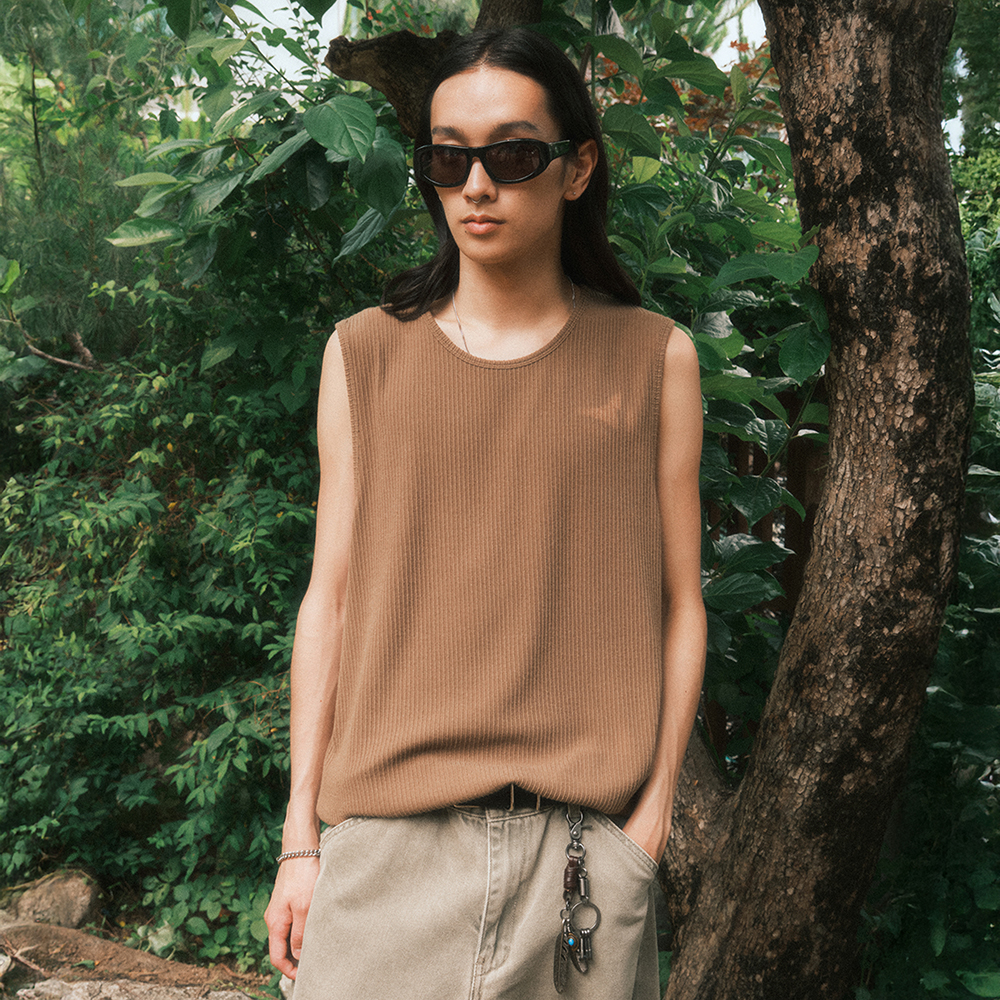 [BU25STS09-KH] Loose Fit Ribbed Sleeveless (Khaki)