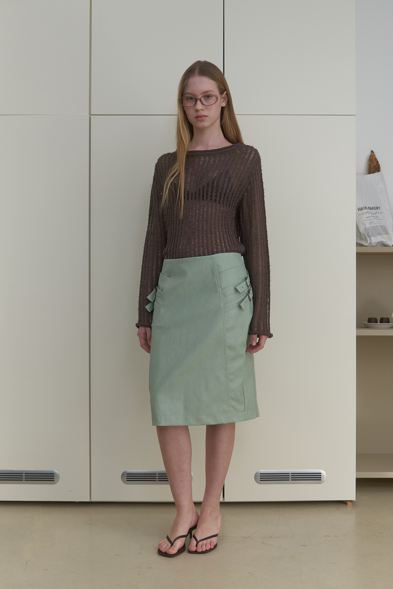 BUCKLE LEATHER SKIRT_MINT