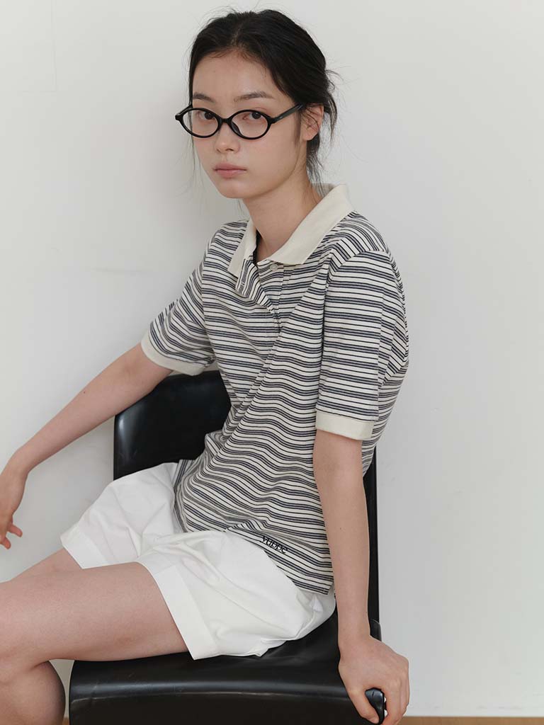 BUTTON STRIPE T-SHIRT_IVORY