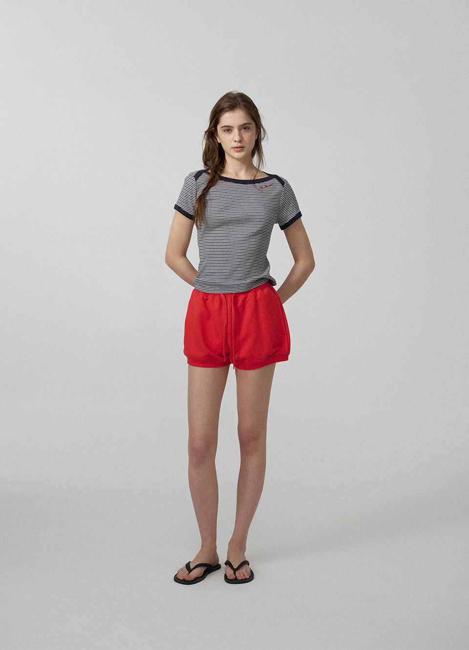 Belen Sweat Drawstring Shorts_Red