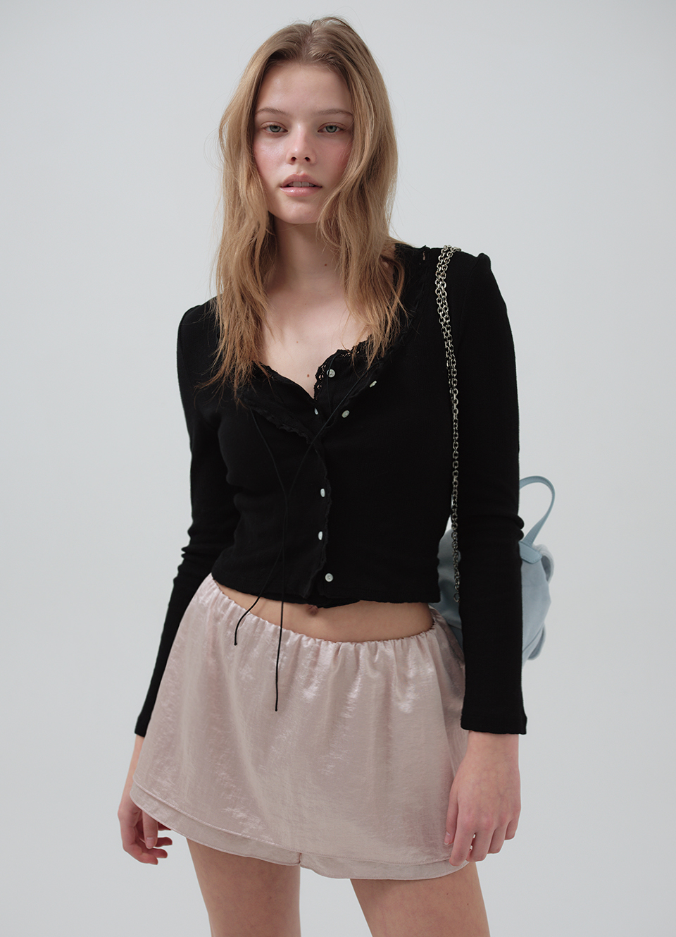 Ravioli Lace-Trim Button-Up Top_Black