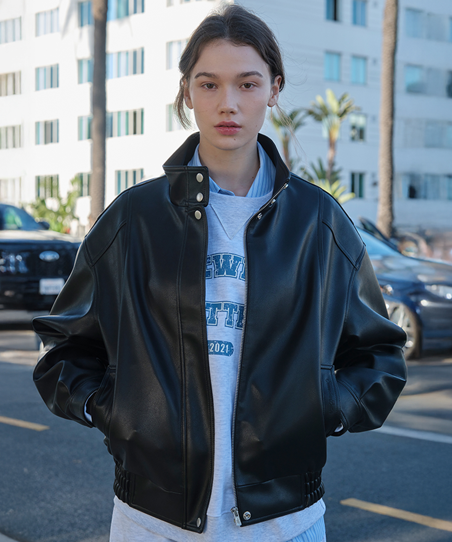 Blake High-Neck Leather Blouson - Black