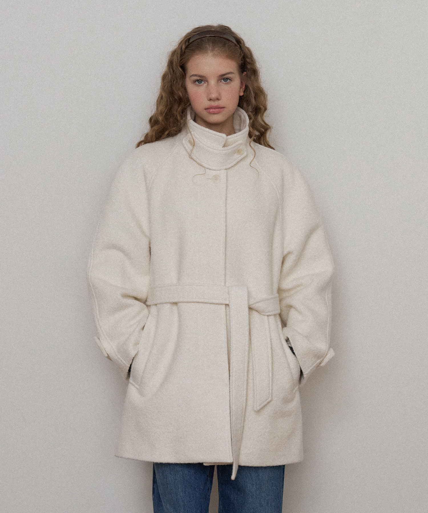 ジャケット・アウター oheshio BOUCLE HALF WOOL JACKET IVORY Boucle Wool Half Coat - Ivory | ファッション通販サイト NUGU