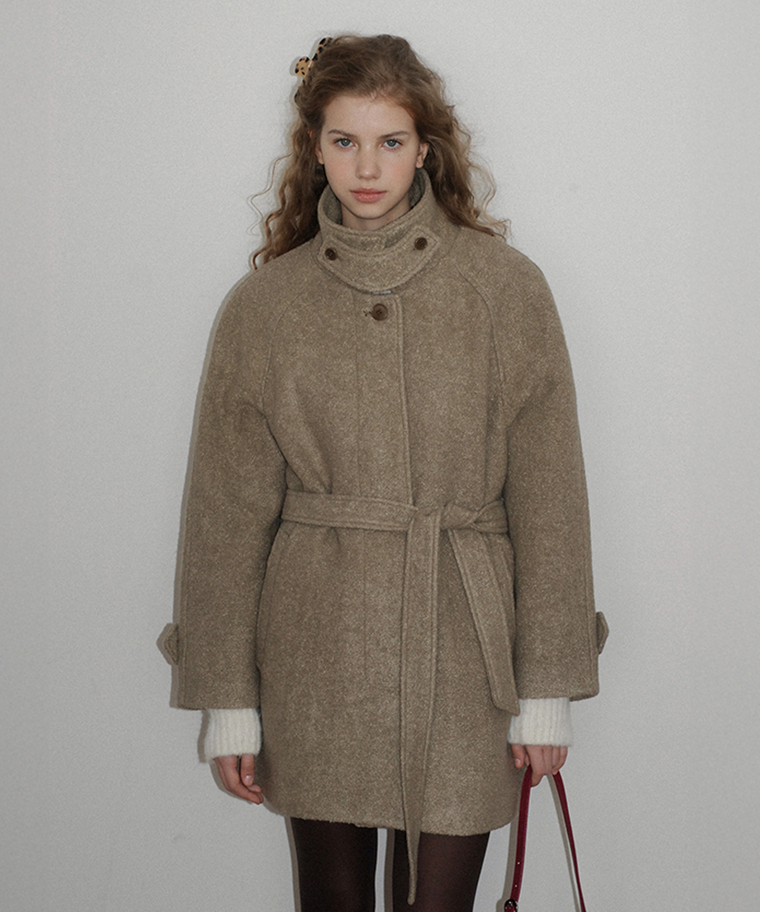 Boucle Wool Half Coat - Vintage Khaki