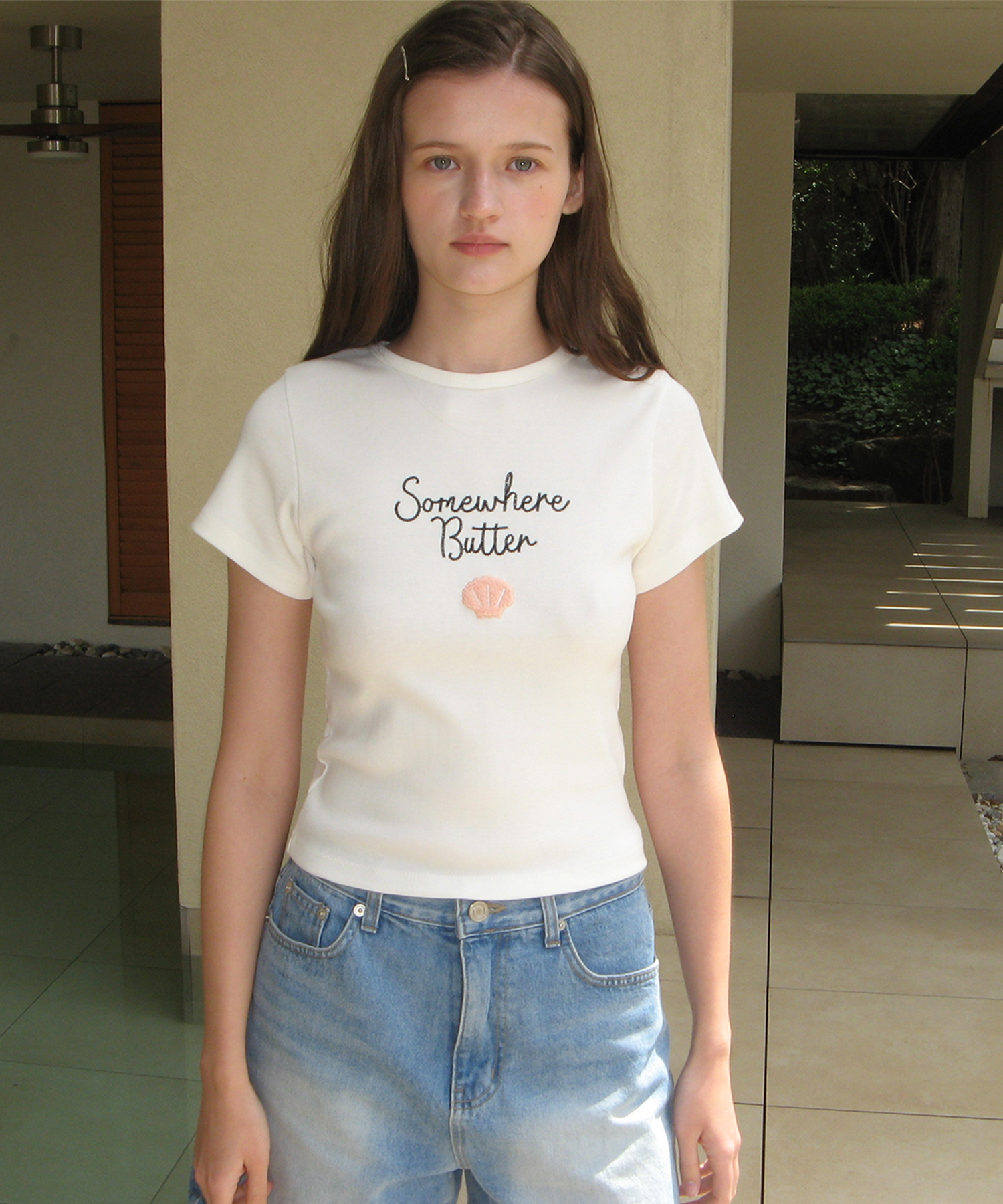 Boucle Shell Logo Top - Ivory