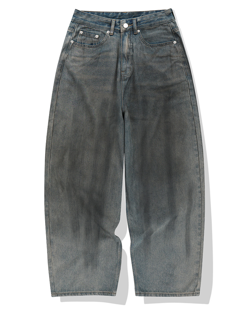 Brush Stroke Washed Denim Pants - Deep Blue