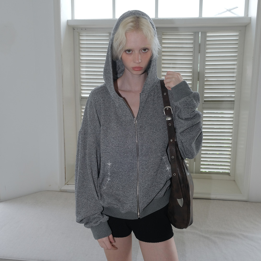 C HOODED KNIT ZIP-UP_GREY
