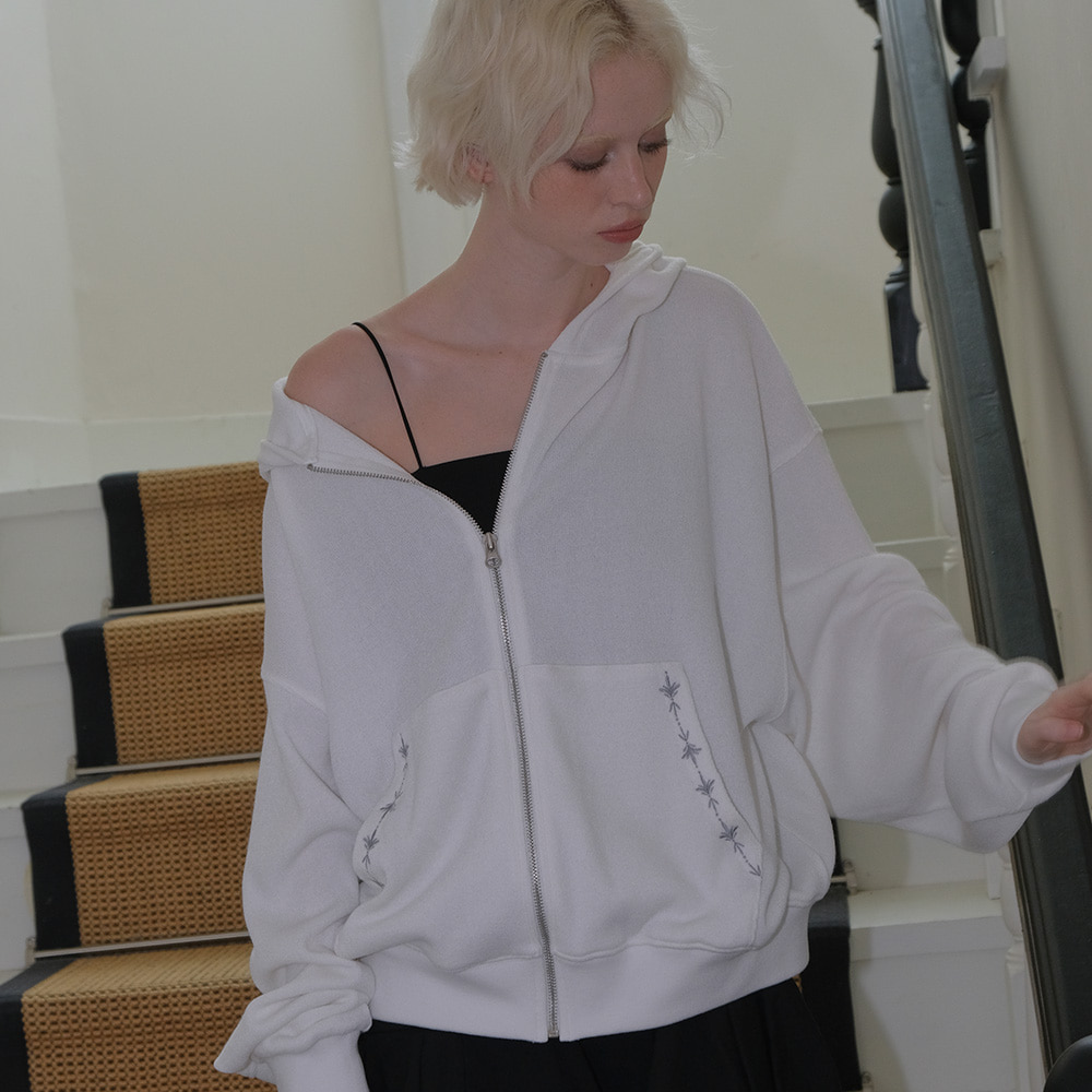 C HOODED KNIT ZIP-UP_WHITE