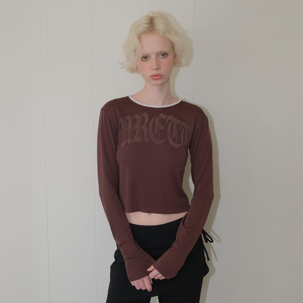 C LACE NECK LOGO T-SHIRT_BROWN