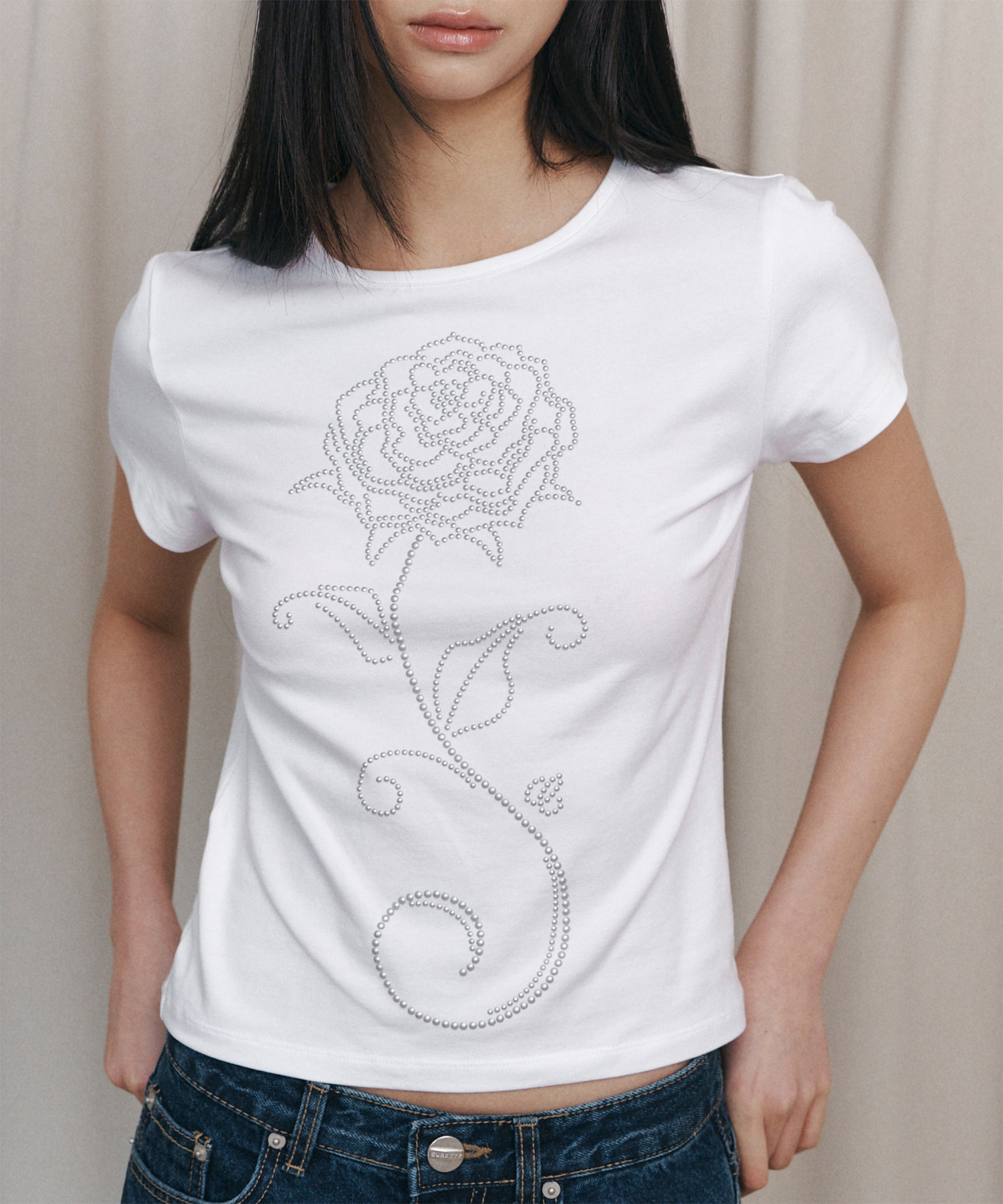 C ROSE HOTFIX SLIM T-SHIRT_WHITE | ファッション通販サイト NUGU