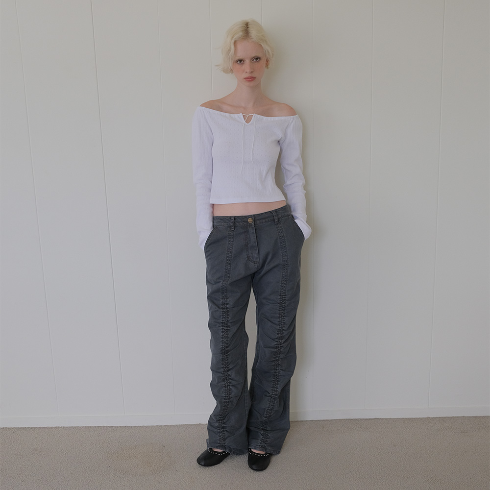 C SHIRRING DETAIL PANTS_CHARCOAL