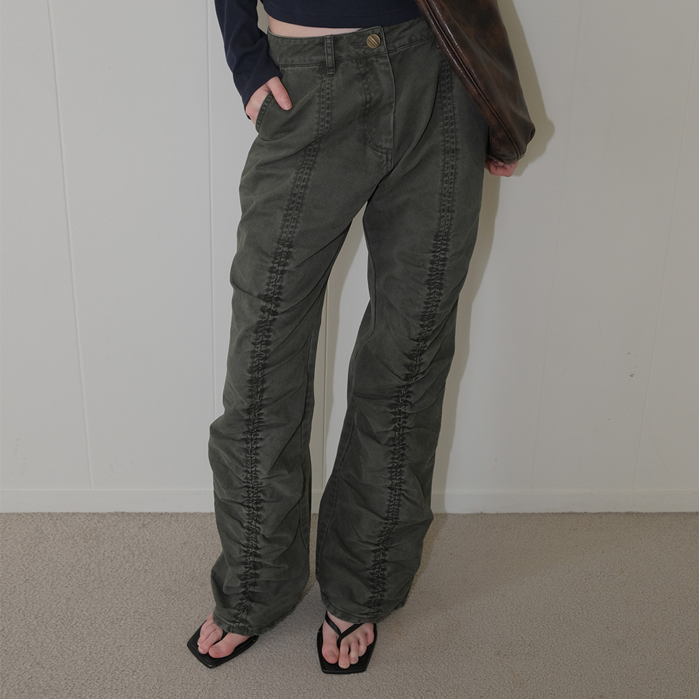 C SHIRRING DETAIL PANTS_KHAKI