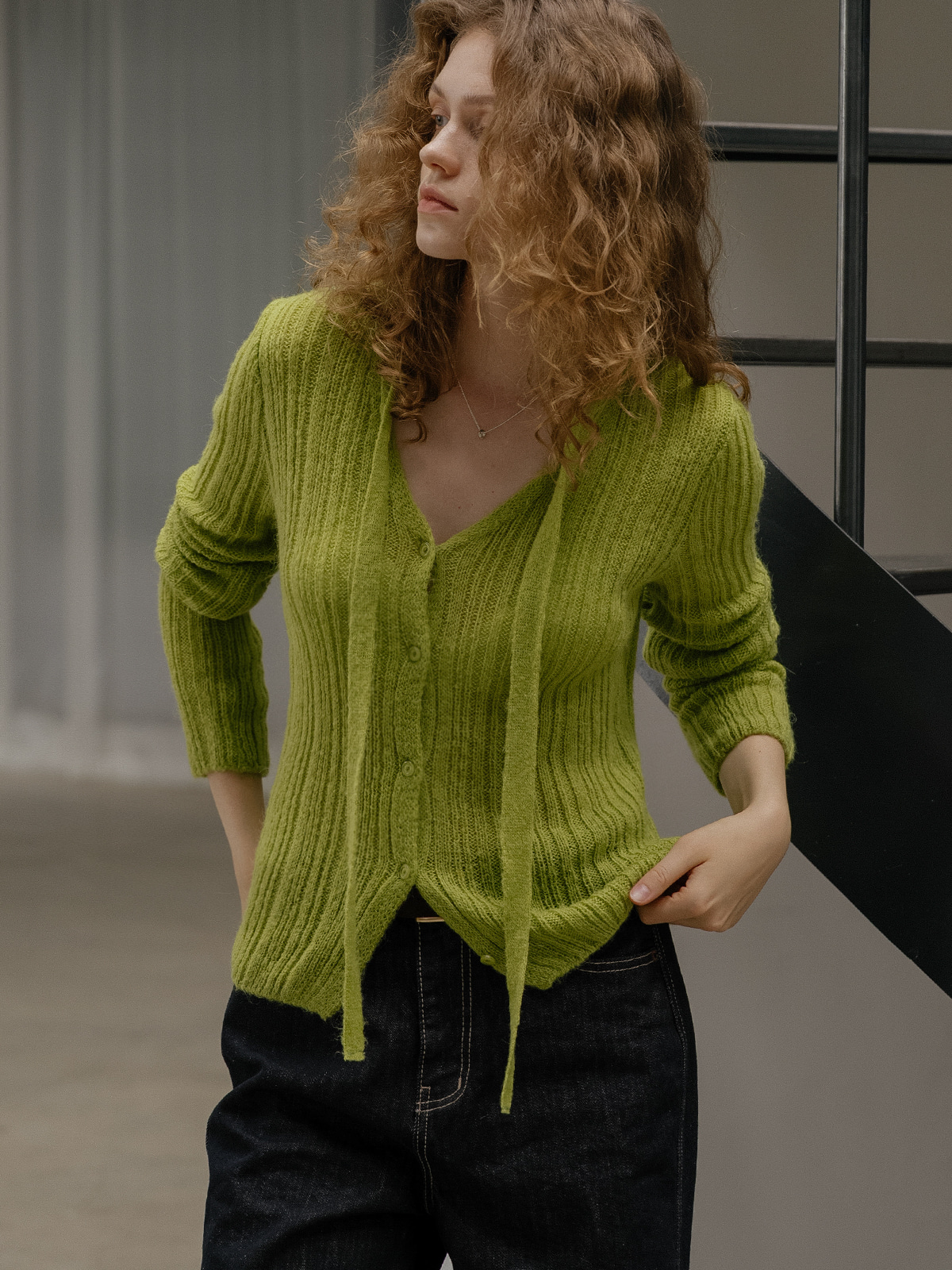 【購入特典】V-neck tie cardigan FRFA01CD08_Olive