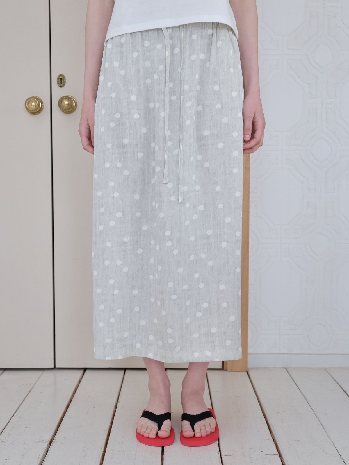 Polka dot banding skirt [FRSP08SK02]_Light gray